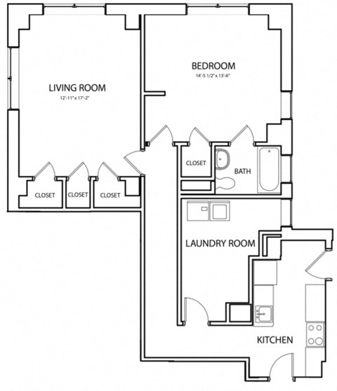 Senate 896 Floor Plan with 896 Sq. Ft. at 275 on the Park, St. Louis, 63108